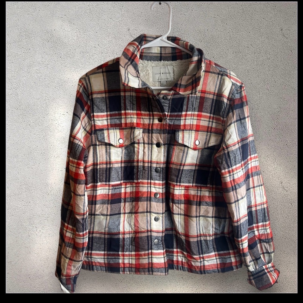 Lucky Brand jacket shacket flannel Plaid Shirt with Sherpa Lining